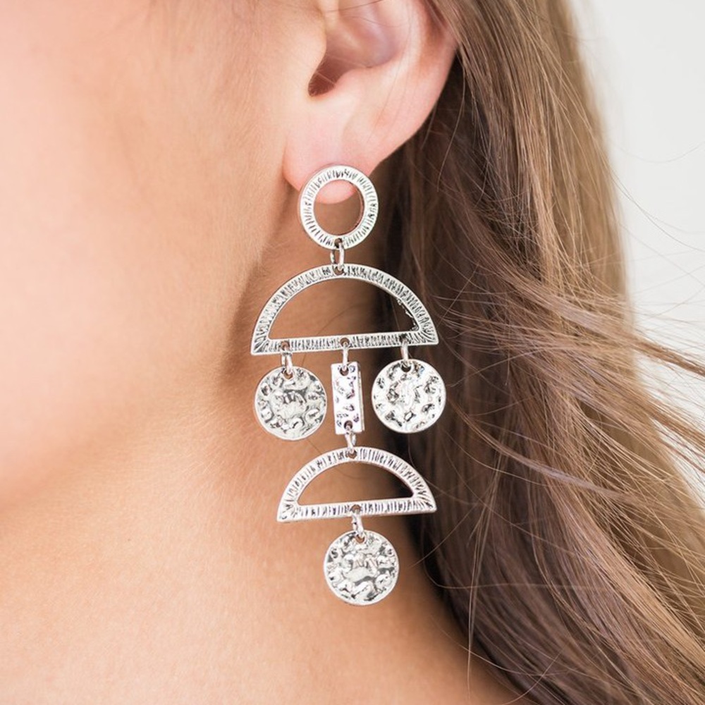Incan Eclipse Silver Post Earrings
